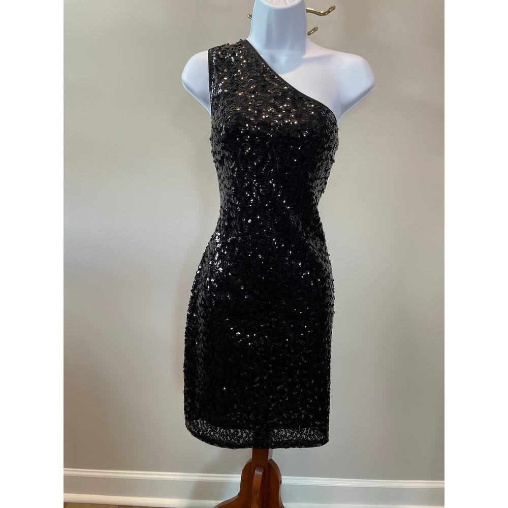 Anna‑Kaci California Size L One‑Shoulder Black Sequin Mini Dress (NWT)